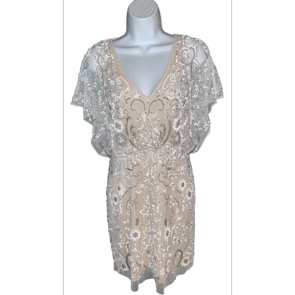 Aidan Mattox Sz 10 Sleeveless Whimsy Beaded Cocktail Sequin Beaded Layered Dress